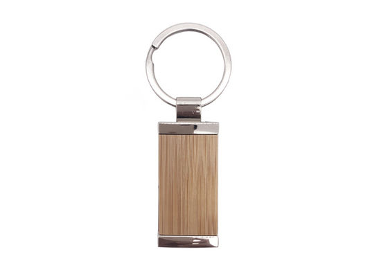 Rectangle à chaînes principal en bambou Logo Wooden Metal Keyring fait sur commande en métal