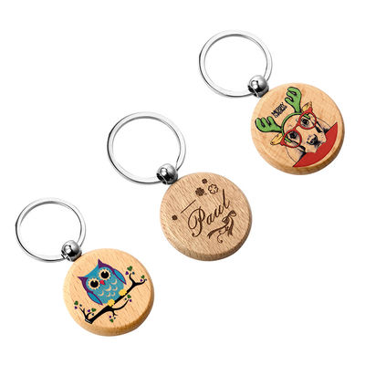 Keychains en bois personnalisé avec le nom a adapté le porte-clés aux besoins du client rond de sublimation