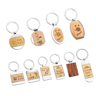 Porte-clés vide en alliage de zinc à chaînes principal gravé en bois de sublimation de hêtre en bambou