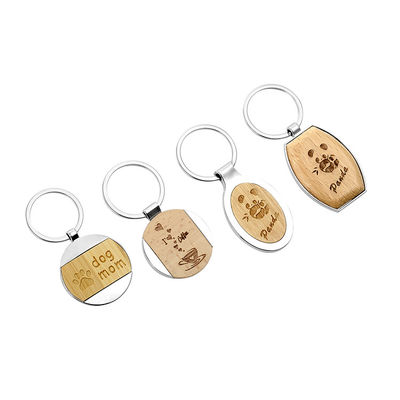 Porte-clés vide en alliage de zinc à chaînes principal gravé en bois de sublimation de hêtre en bambou