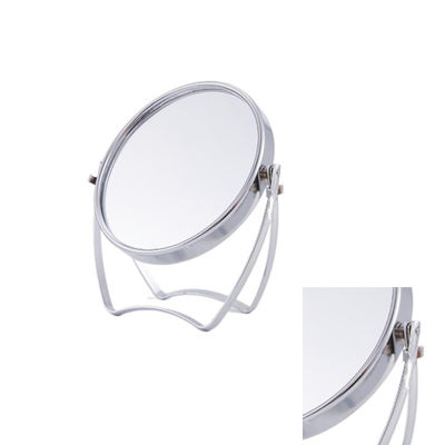 Miroir de table cosmétique réglable à double face en cuir PU rond avec fonction rotative