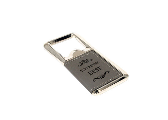 Rectangle en alliage de zinc en cuir d'unité centrale de laser Logo Metal Bottle Opener