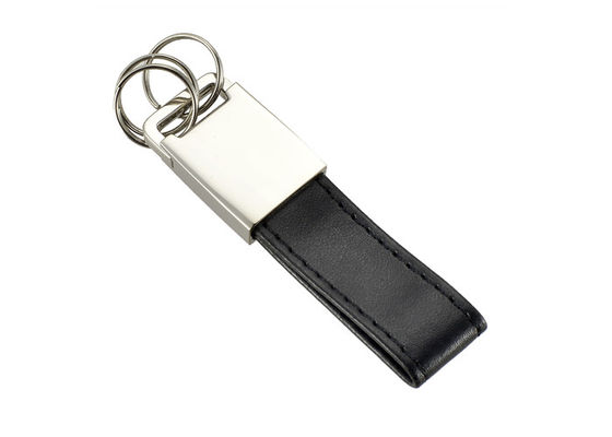 Porte-clés d'anneaux de la chaîne principale 3 en cuir d'unité centrale de Debossed Logo Metal Black petit
