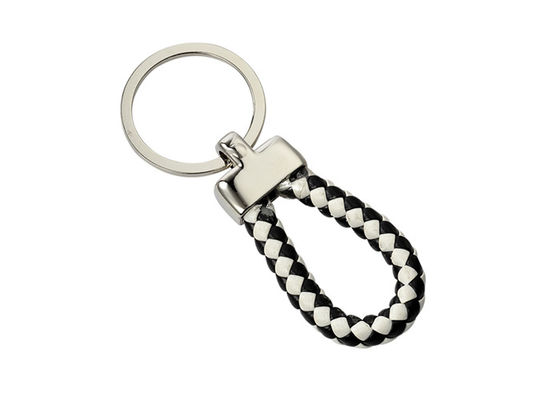 Porte-clés en cuir de corde tressée en PU noir et blanc tissent un porte-clés de voiture fait main