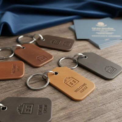 Bon prix Porte-clés en cuir personnalisés, étiquettes porte-clés en cuir personnalisées, porte-clés en cuir adaptés à l'industrie de l'hôtellerie et aux organisateurs d'événements en ligne