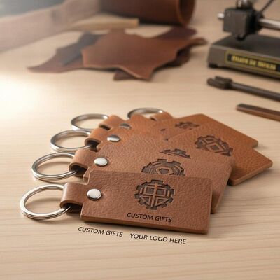Bon prix Logo gravé au laser Chaînes à clefs en cuir Forme rectangulaire durable Parfait pour les cadeaux d'affaires personnalisés et les articles personnalisés en ligne