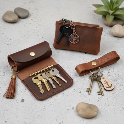 Bon prix Porte-clés en cuir brun dotés de capacités d'organisation et de décoration des clés pour la gestion quotidienne des clés en ligne