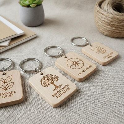 Bon prix Chaîne de clés en bois écologique gravure taille standard conceptions personnalisées cadeau parfait pour les campagnes et cadeaux aux clients en ligne