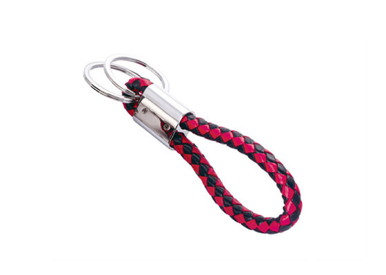 Bon prix L'unité centrale en cuir mignonne des chaînes de clé de cadeau rouge 10mm a tressé des ornements de voiture de corde en ligne