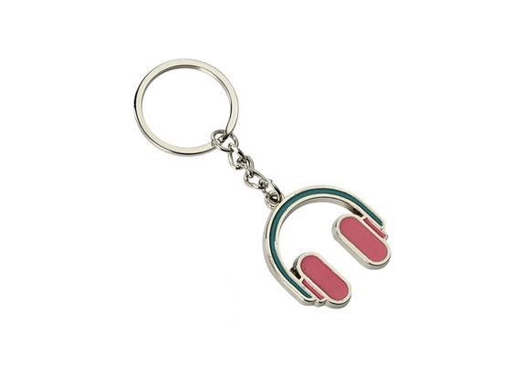 Bon prix Chaînes principales Mini Advertising Gift Keyring d'écouteur d'émail rose de fer en ligne