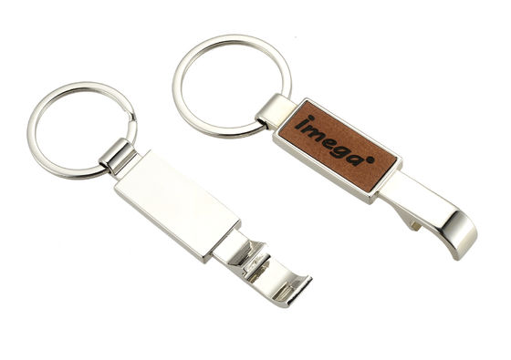 Bon prix Rectangle à chaînes principal en cuir d'ouvreur de bouteille en métal d'unité centrale de Laserable avec le porte-clés en ligne